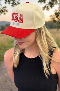 CC BEANIE Gingham Check USA EST 1776 Embroidered on Two Tone Baseball Cap Trucker Hat