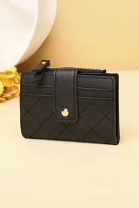Compact Diamond-Stitched Pattern ID Window Wallet
