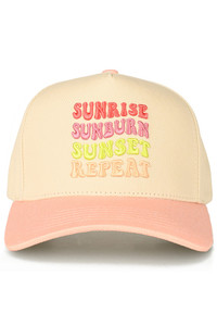 CC BEANIE SUNRISE SUNBURN SUNSET REPEAT Letter Embroidered on Two Tone Baseball Cap Trucker Hat