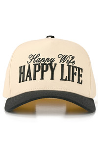 CC BEANIE HAPPY WIFE HAPPY LIFE Letter Embroidered on Two Tone Baseball Cap Trucker Hat