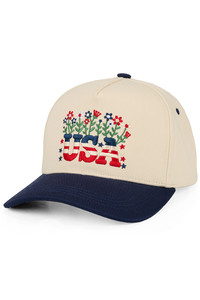 CC BEANIE Floral USA Letter Criss-Cross Back Ponytail Trucker Hat Baseball Cap
