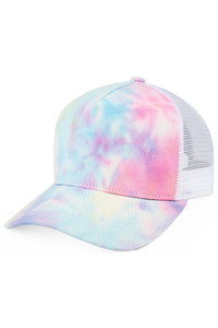 CC BEANIE Tie Dye with Mesh Back Criss-Cross Back Ponytail Trucker Hat Baseball Cap