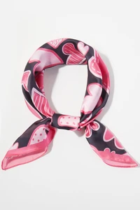 Multi Pattern Hearts Print Light Weight Silky All Season Bandana Scarf