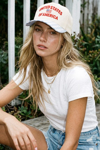 CC BEANIE Gingham UNITED STATES OF AMERICA Letter Embroidered on Two Tone Baseball Cap Trucker Hat