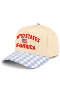 CC BEANIE Gingham UNITED STATES OF AMERICA Letter Embroidered on Two Tone Baseball Cap Trucker Hat