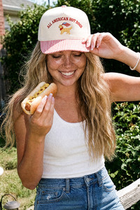 CC BEANIE ALL AMERICAN HOT DOGS with A Dog with American Flag Embroidered on Two Tone Baseball Cap Trucker Hat