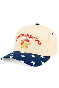 CC BEANIE ALL AMERICAN HOT DOGS with A Dog with American Flag Embroidered on Two Tone Baseball Cap Trucker Hat