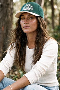 C.C HERE TO PADDY Letter with Dice, Ribbon, Horseshoe and Three Leaf Clover Embroidered on Two Tone Baseball Cap Trucker Hat