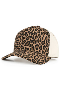 CC BEANIE Leopard Pattern Two Tone Criss-Cross Back Ponytail Baseball Cap Trucker Hat