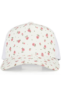 CC BEANIE Floral Pattern Two Tone Criss-Cross Back Ponytail Baseball Cap Trucker Hat
