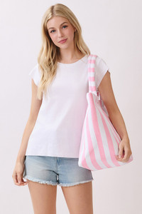 STRIPED Pattern Two Tone Terry Tote Bag