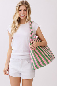 STRIPED Pattern Two Tone Terry Tote Bag