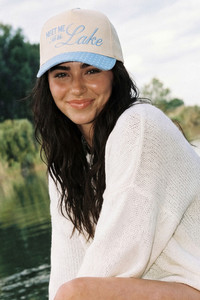 CC BEANIE MEET ME AT THE LAKE Letter with Polka Dots Pattern Brim Two Tone Baseball Cap Trucker Hat