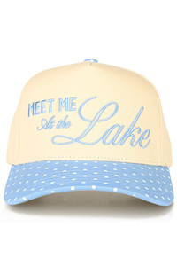 CC BEANIE MEET ME AT THE LAKE Letter with Polka Dots Pattern Brim Two Tone Baseball Cap Trucker Hat