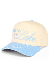 CC BEANIE MEET ME AT THE LAKE Letter with Polka Dots Pattern Brim Two Tone Baseball Cap Trucker Hat