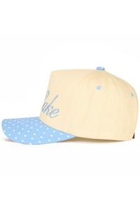 CC BEANIE MEET ME AT THE LAKE Letter with Polka Dots Pattern Brim Two Tone Baseball Cap Trucker Hat