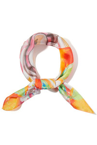 Orange with Flower with Multi Pattern Print Light Weight Silky All Season Bandana Scarf
