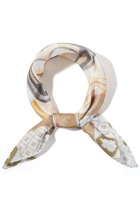 Orange with Flower with Multi Pattern Print Light Weight Silky All Season Bandana Scarf
