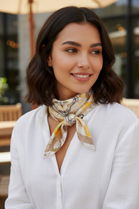 Orange with Flower with Multi Pattern Print Light Weight Silky All Season Bandana Scarf
