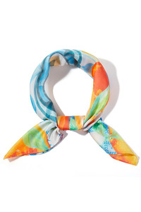 Orange with Flower with Multi Pattern Print Light Weight Silky All Season Bandana Scarf
