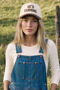 CC BEANIE HE'S FARMING Letter Embroidered Two Tone Baseball Cap Trucker Hat