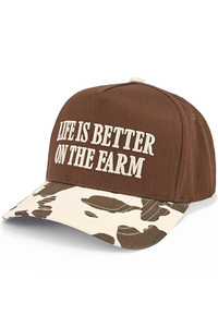 CC BEANIE LIFE IS BETTER ON THE FARM Letter Embroidered Two Tone Baseball Cap Trucker Hat
