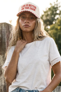 CC BEANIE LIFE IS BETTER ON THE FARM Letter Embroidered Two Tone Baseball Cap Trucker Hat