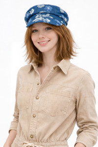 CC BEANIE Floral Pattern Print Denim Fisherman Cap