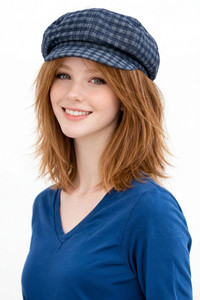 CC BEANIE Checker Check Pattern Denim Newsboy Cap