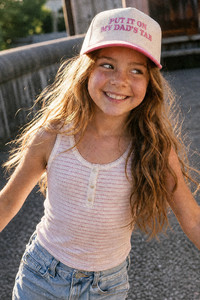 CC BEANIE Junior PUT IT ON MY DAD'S TAB Letter Embroidered KIDS Snapback Trucker Hat Baseball Cap