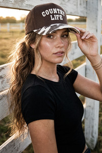 CC BEANIE COUNTRY LIFE Letter Embroidered Two Tone Cow Pattern Bill Baseball Cap Trucker Hat
