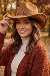 Leopard Pattern X Stitching Faux Suede Cowboy Hat