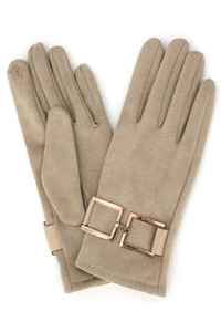 Square Buckle Accent Faux Suede Touchscreen Gloves