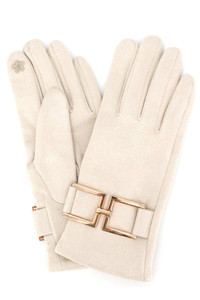 Square Buckle Accent Faux Suede Touchscreen Gloves