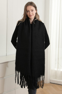 Solid Color Fringe Oblong Winter Scarf
