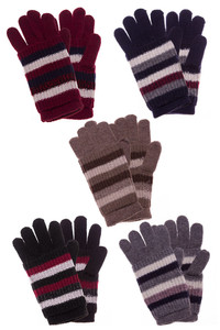 Stripe Pattern Print Cover Lining Knit Winter Gloves