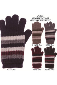 Stripe Pattern Print Cover Lining Knit Winter Gloves