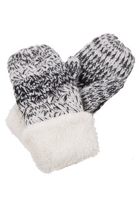 Fleece Cuff Two Tone Colors Knit Mittens Winter Gloves
