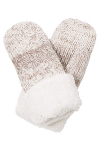 Fleece Cuff Two Tone Colors Knit Mittens Winter Gloves