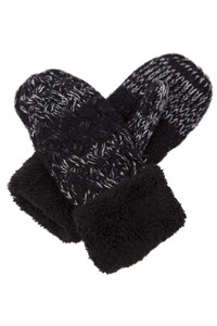 Fleece Cuff Two Tone Colors Knit Mittens Winter Gloves