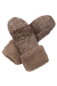 Fleece Cuff Two Tone Colors Knit Mittens Winter Gloves
