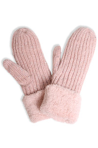Fleece Cuff Sequin and Lurex Knit Mittens Winter Gloves