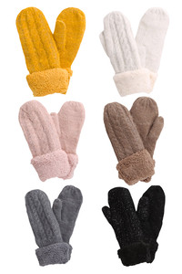 Fleece Cuff Lurex Knit Mittens Winter Gloves