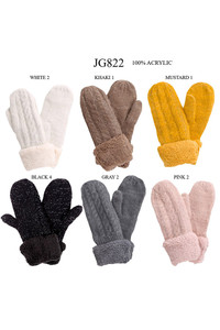 Fleece Cuff Lurex Knit Mittens Winter Gloves