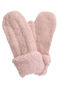 Fleece Cuff Lurex Knit Mittens Winter Gloves