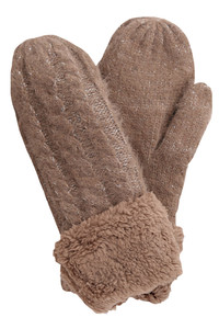 Fleece Cuff Lurex Knit Mittens Winter Gloves