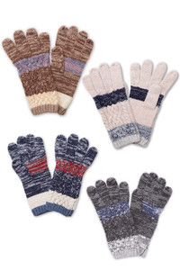 Stripe  Print Cable Knit Pattern Winter Knit Gloves