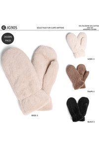 Solid Faux Fur Cuffs Mittens
