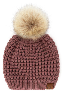 C.C WAFFLE STITCH PATTERN POM BEANIE-HAT-2071