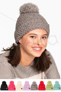 C.C BEE STITCH PATTERN CUFF POM BEANIE-HAT-3841